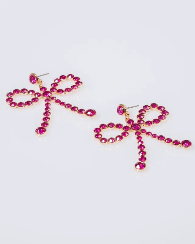 Pink Small Crystal Bow Earrings sold by Collete Hayman