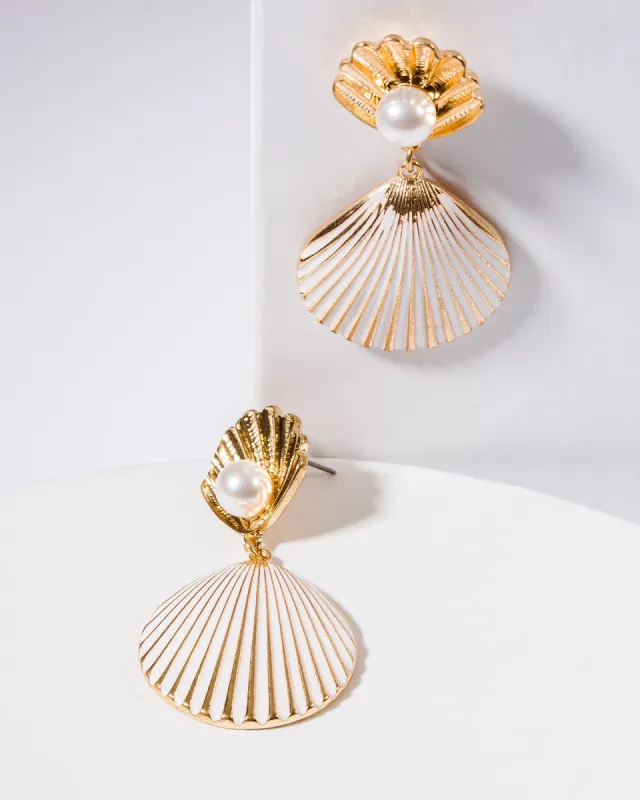 White Shells With Pearl Earrings sold by Collete Hayman