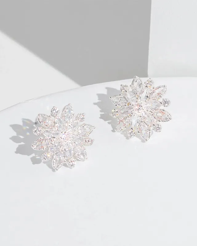 Crystal Cubic Zirconia Layered Flower Stud Earrings sold by Collete Hayman