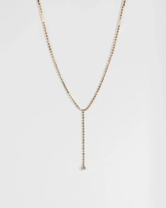 Gold Crystal Lariat Necklace sold by Collete Hayman