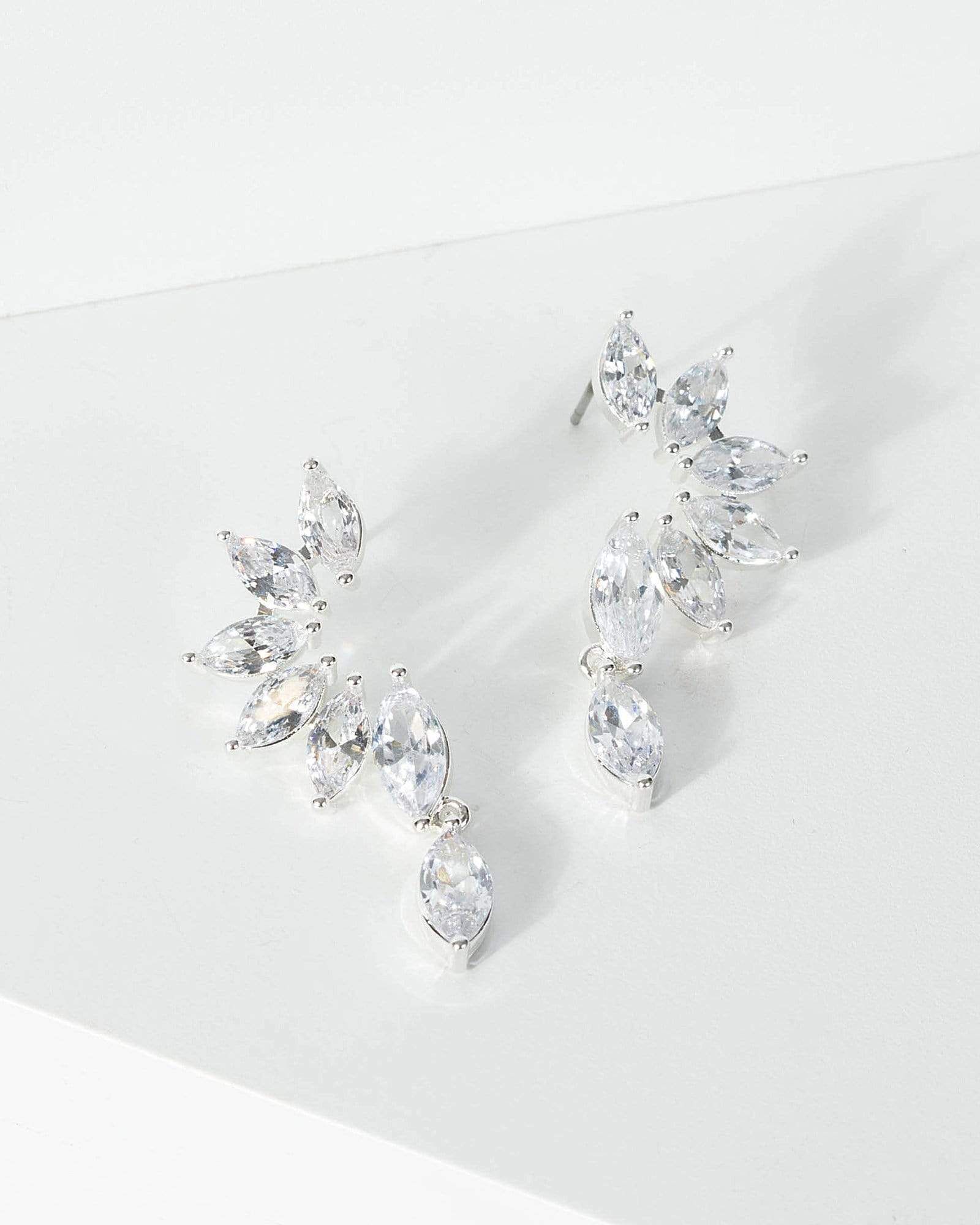 Silver Cubic Zirconia Curled Leaf Drop Earrings sold by Collete Hayman