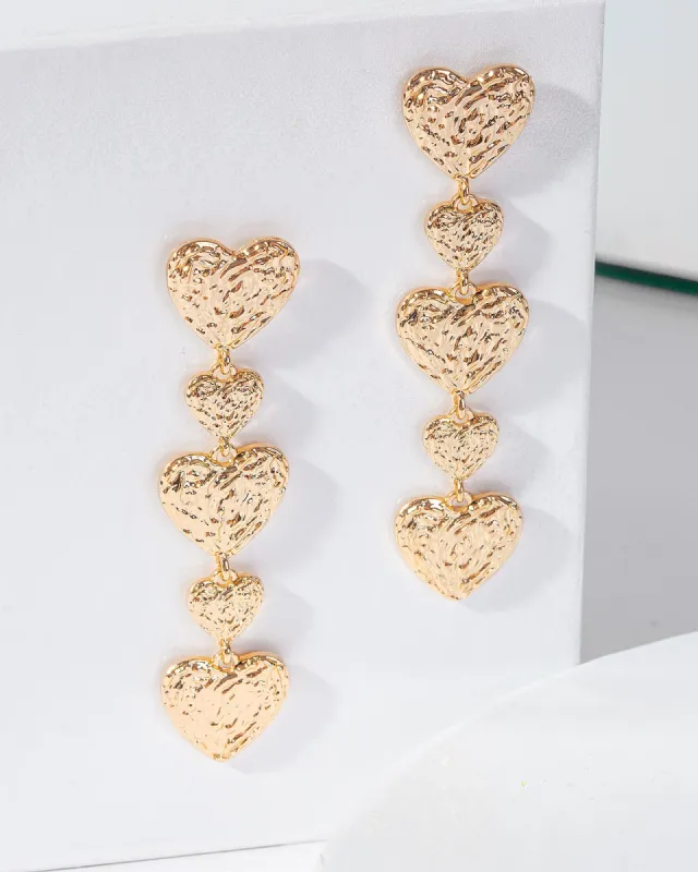 Gold Textured Heart Drop Earrings sold by Collete Hayman