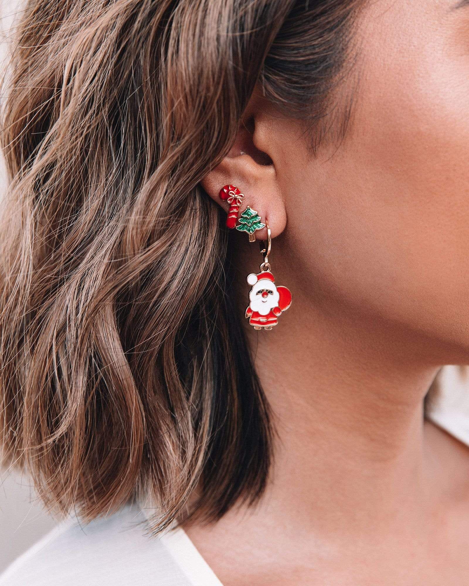 3 Pack Christmas Tree And Candy Cane Stud Earrings sold by Collete Hayman