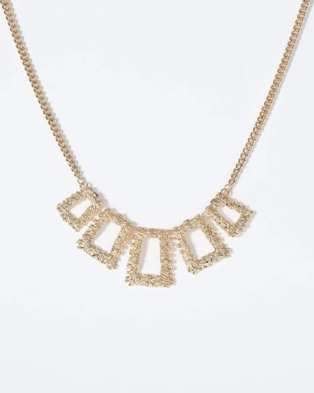 Gold Textured Multi Square Detail Necklace sold by Collete Hayman