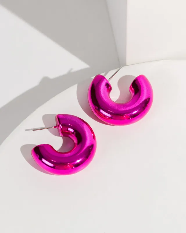Pink Chunky Huggie Hoop Earrings sold by Collete Hayman