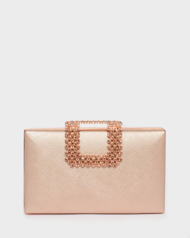 Rose Gold Karima Crystal Clutch Bag sold by Collete Hayman