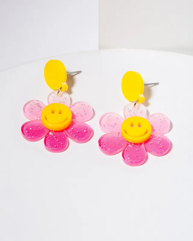 Pink Smiley Flower Drop Earrings sold by Collete Hayman