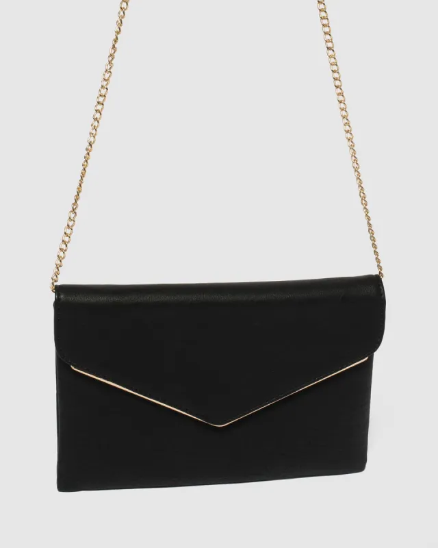 Black Smooth Samantha Clutch Bag With Gold Hardware sold by Collete Hayman