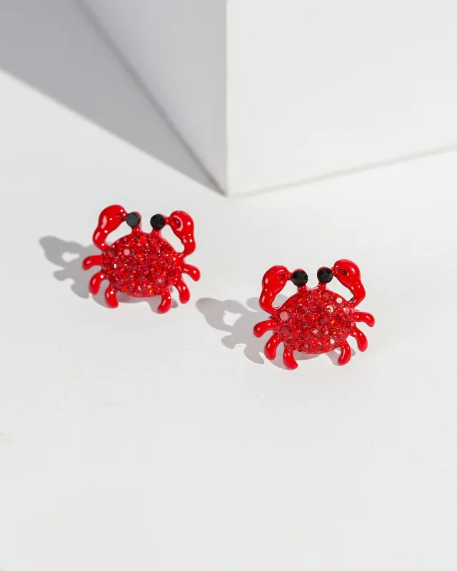 Red Crystal Crab Stud Earrings sold by Collete Hayman