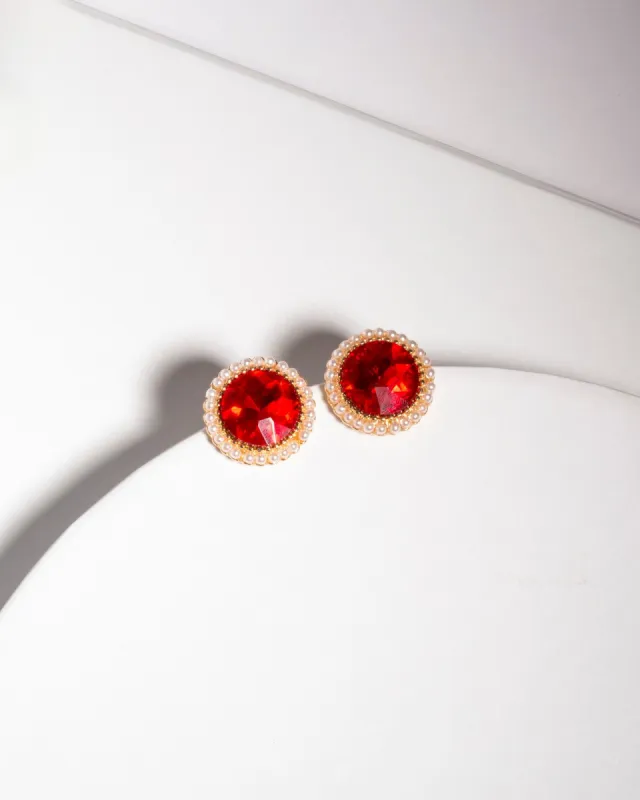 Red Round Crystal Stud Earrings sold by Collete Hayman