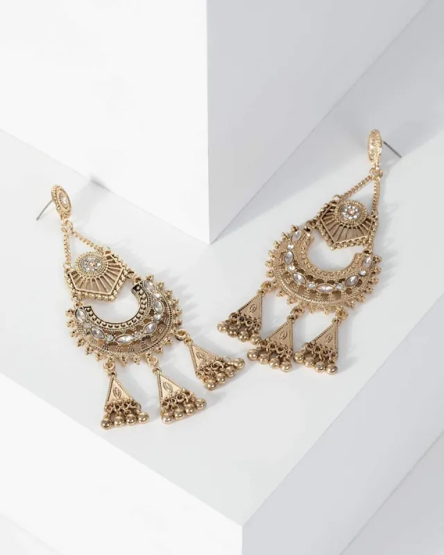 Gold Antique Crystal Statement Stud Earrings sold by Collete Hayman