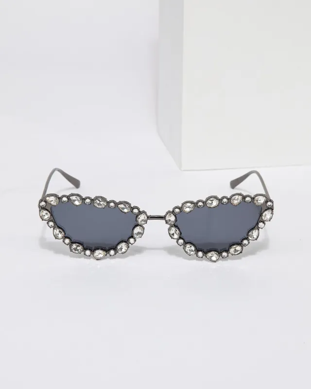 Black Crystal Embellished Cat-Eye Sunglasses sold by Collete Hayman