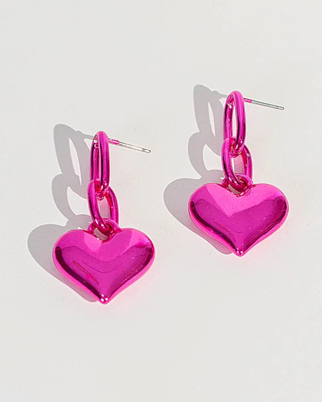 Fuchsia Puffy Heart Chain Earrings sold by Collete Hayman