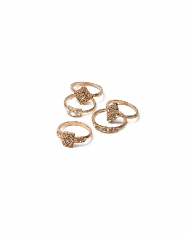 Crystal Antique Gold Tone Filigree Fine Ring Pack - Medium sold by Collete Hayman