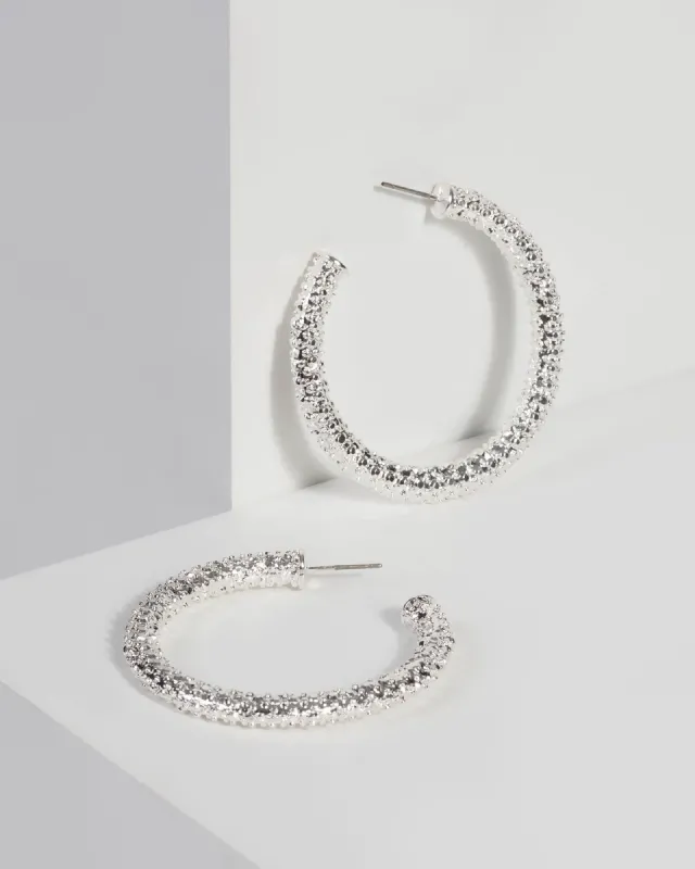 Silver Textured Chunky Hoop Earrings sold by Collete Hayman