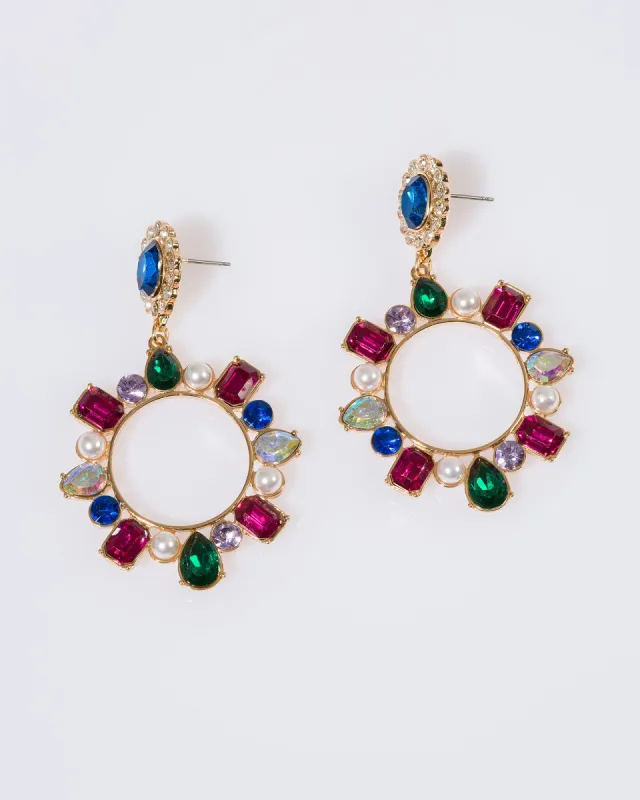 Multi Colour Crystal Oval Drop Earrings sold by Collete Hayman