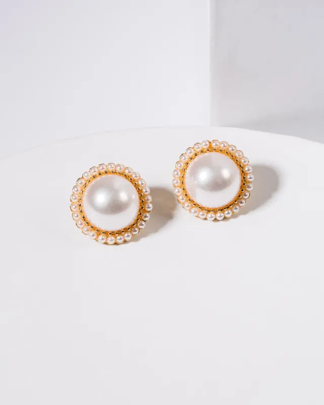 White Pearl Beaded Ball Stud Earrings sold by Collete Hayman