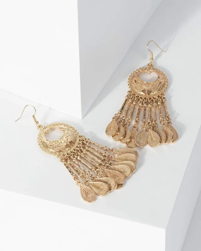 Gold Dangle Tassel Metal Antique Statemet Earrings sold by Collete Hayman