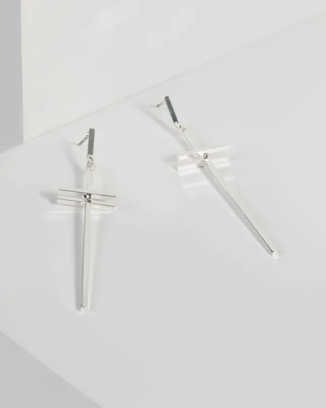 Silver Fine Cross Drop Earrings sold by Collete Hayman