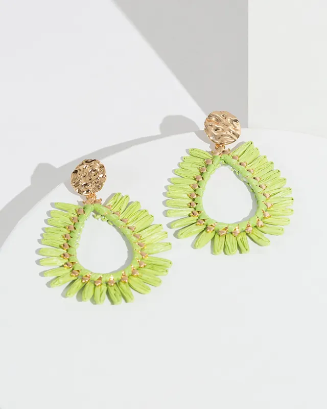 Green Raffia Textured Circle Earrings sold by Collete Hayman