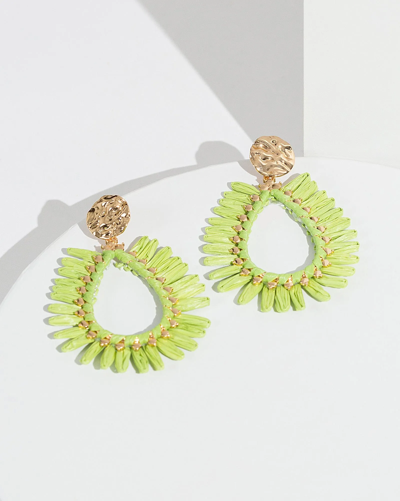 Green Raffia Textured Circle Earrings sold by Collete Hayman