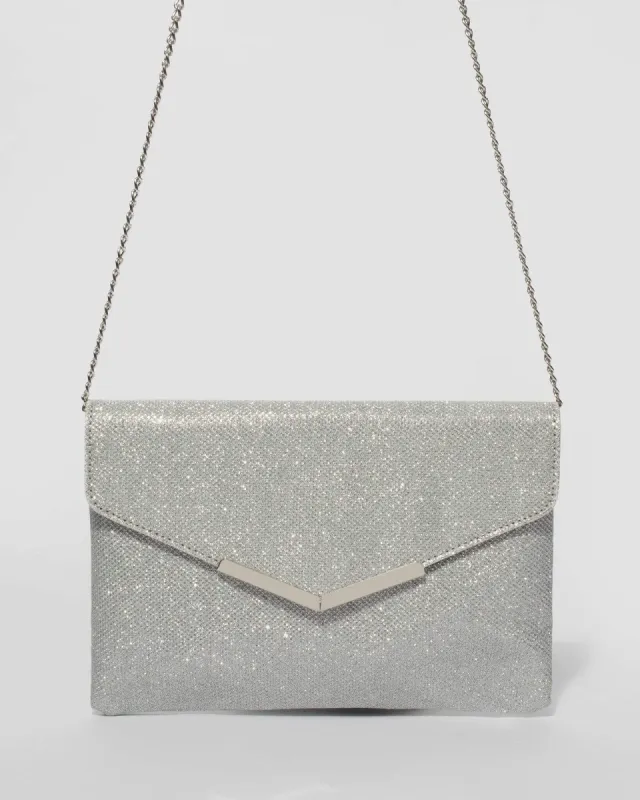 Silver Jordana Clutch Bag sold by Collete Hayman