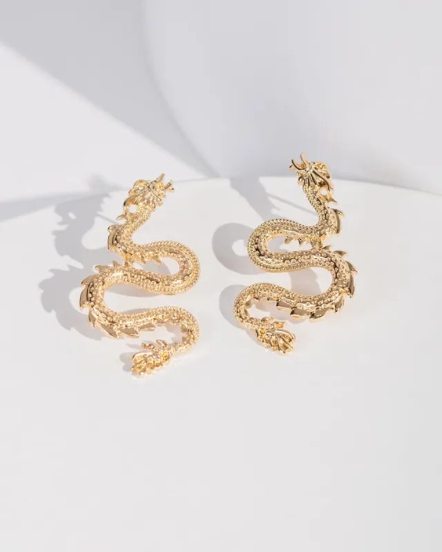 Gold Dragon Drop Earrings sold by Collete Hayman