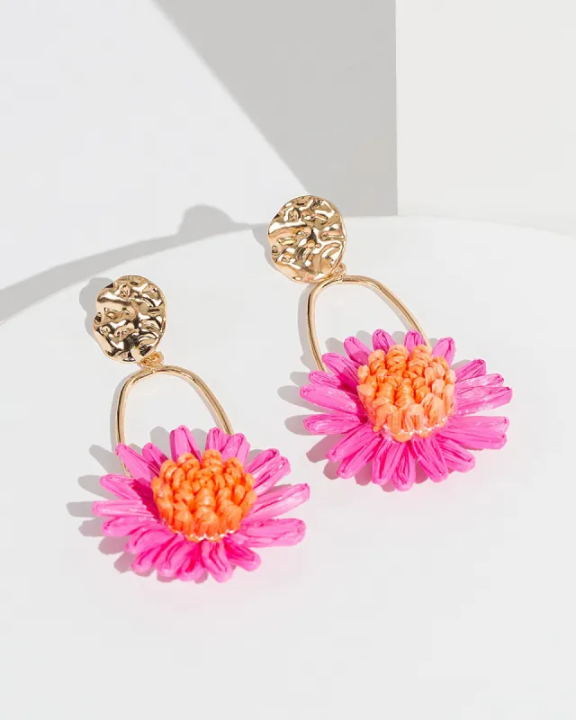 Pink Dangle Flower Stud Earrings sold by Collete Hayman