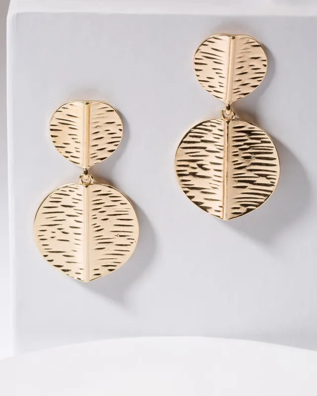 Gold Flat Leaf Drop Earrings sold by Collete Hayman