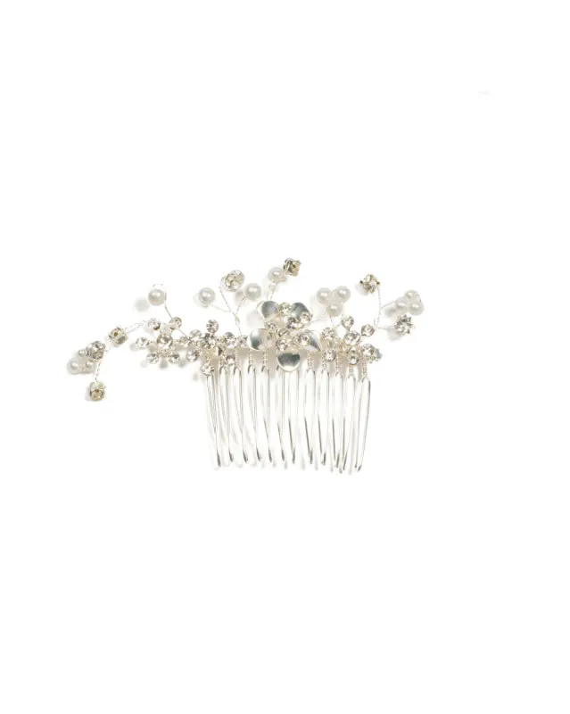 Silver Pearl And Diamante Floral Comb sold by Collete Hayman