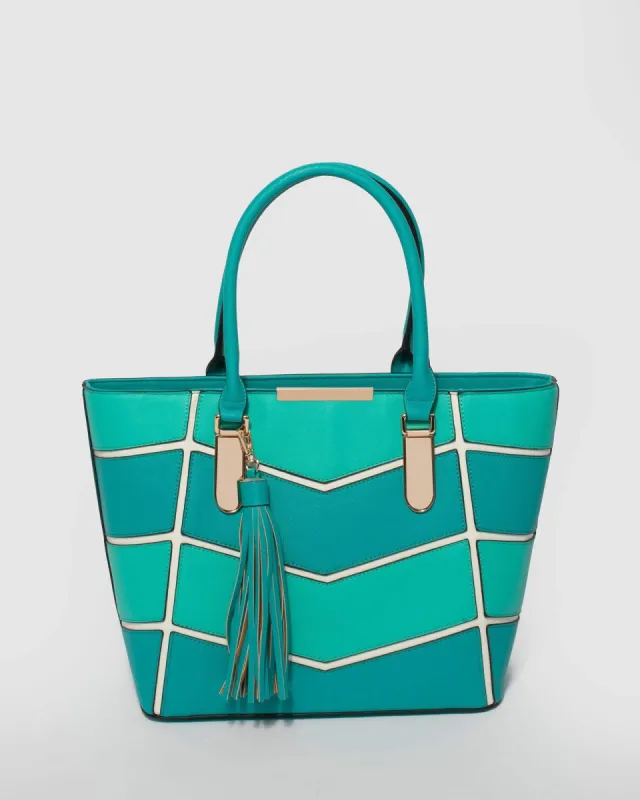 Teal Esme Large Panel Tote Bag sold by Collete Hayman