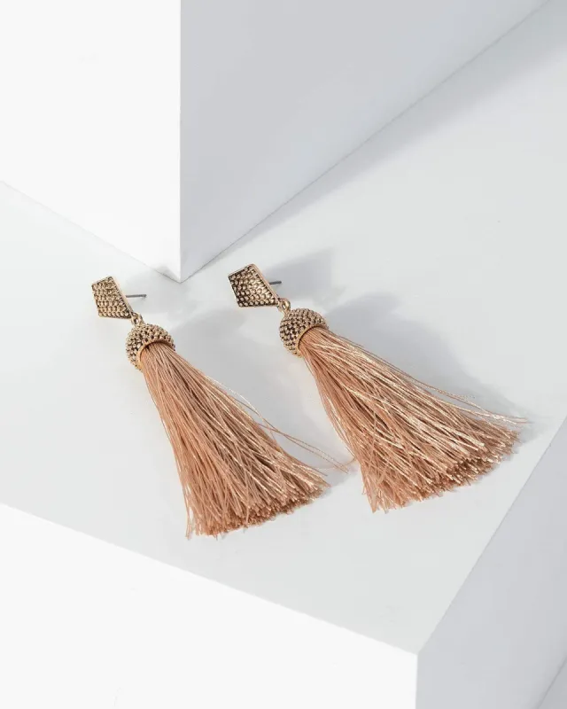 Gold Textured Metal Tassel Earrings sold by Collete Hayman