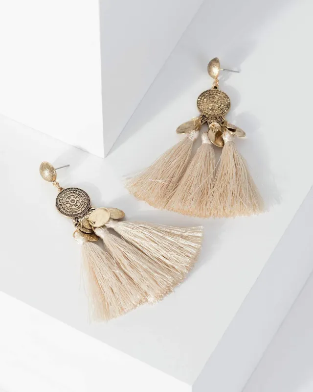 Gold Coin Disc Tassel Earrings sold by Collete Hayman