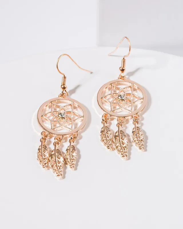 Rose Gold Dream Catcher Hook Drop Earrings sold by Collete Hayman