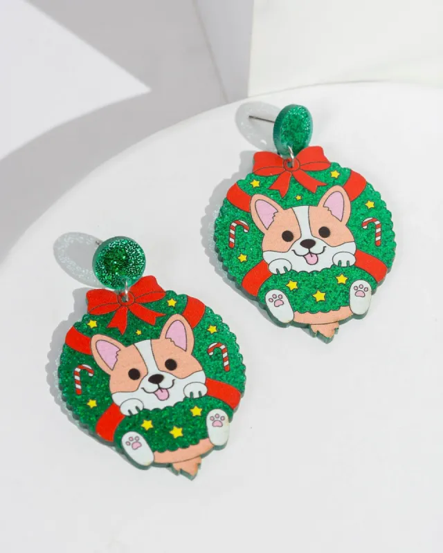 Multi Colour Christmas Corgi Earrings sold by Collete Hayman