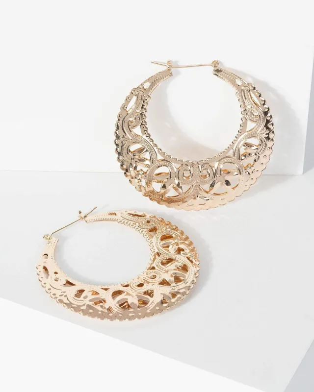 Gold Oversize Filigree Hoop Statement Earrings sold by Collete Hayman