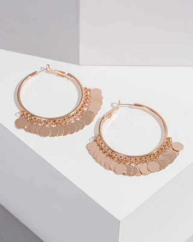 Rose Gold Disc Tassel Hoop Earrings sold by Collete Hayman