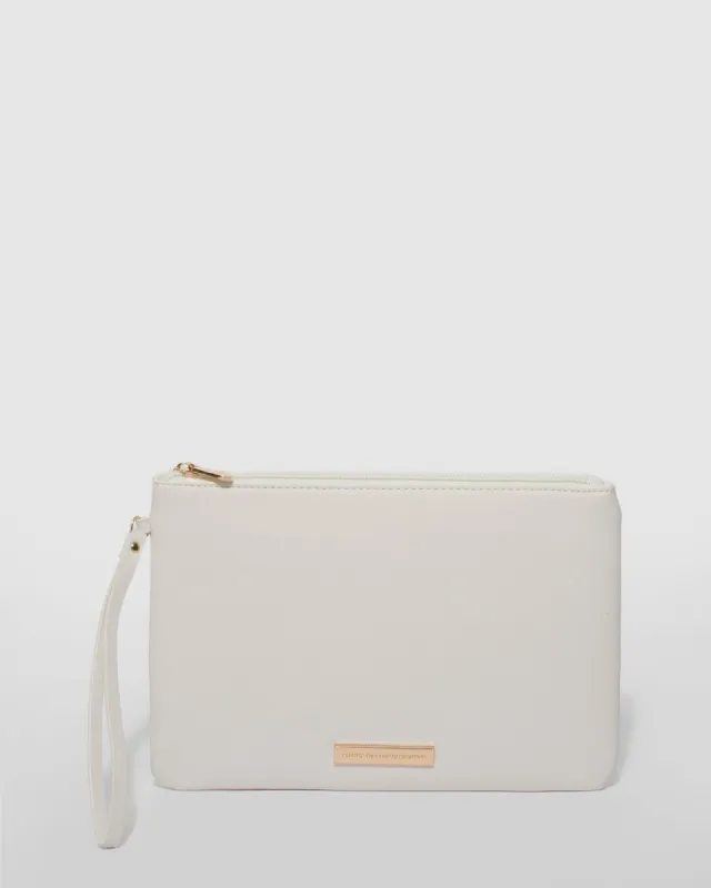 White Tasha Wristlet Clutch Bag sold by Collete Hayman