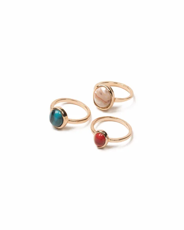 Multi Colour Gold Tone Cocktail Ring Pack - Medium sold by Collete Hayman