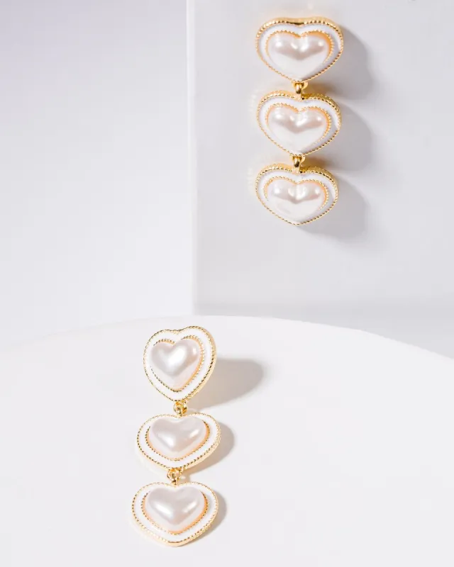 White Pearly Hearts Drop Earrings sold by Collete Hayman