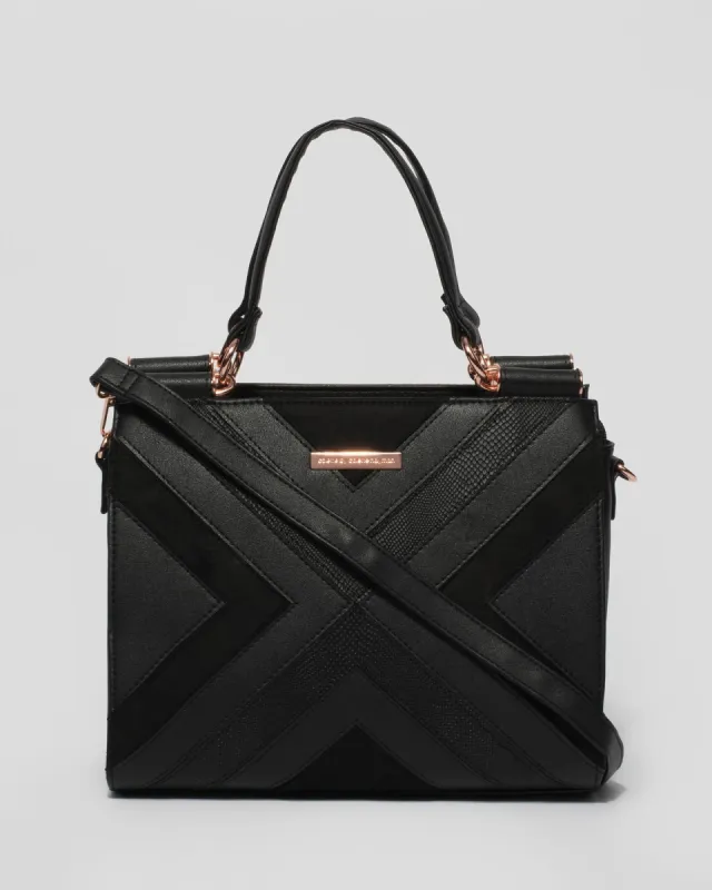 Black Stephanie Point Panel Tote Bag sold by Collete Hayman