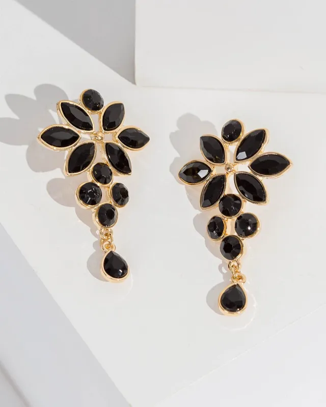 Black Flower Cluster Detail Drop Earrings sold by Collete Hayman