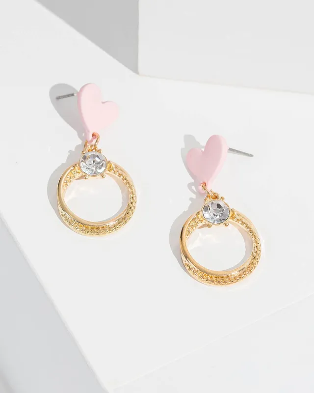 Pink Love Heart And Crystal Drop Earrings sold by Collete Hayman