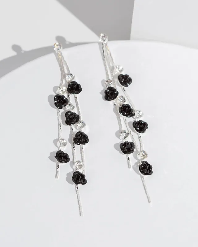 Black Small Flowers And Crystal Drop Earrings sold by Collete Hayman