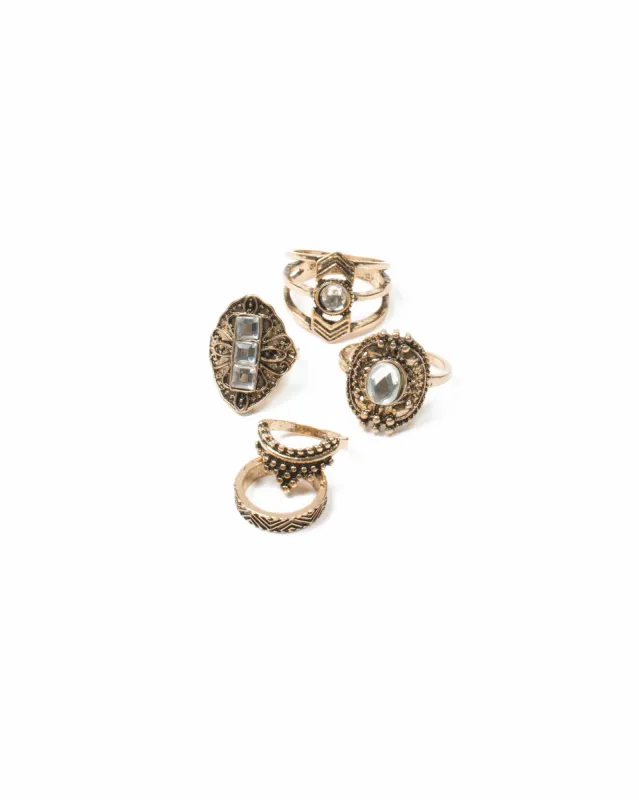 Antique Gold Tone Statement Stone Ring Pack - Small/Medium sold by Collete Hayman