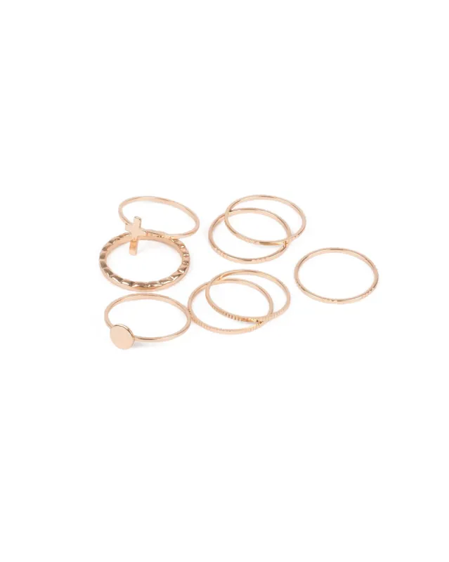 Gold Tone Cross And Disc Metal Ring Set - Large sold by Collete Hayman