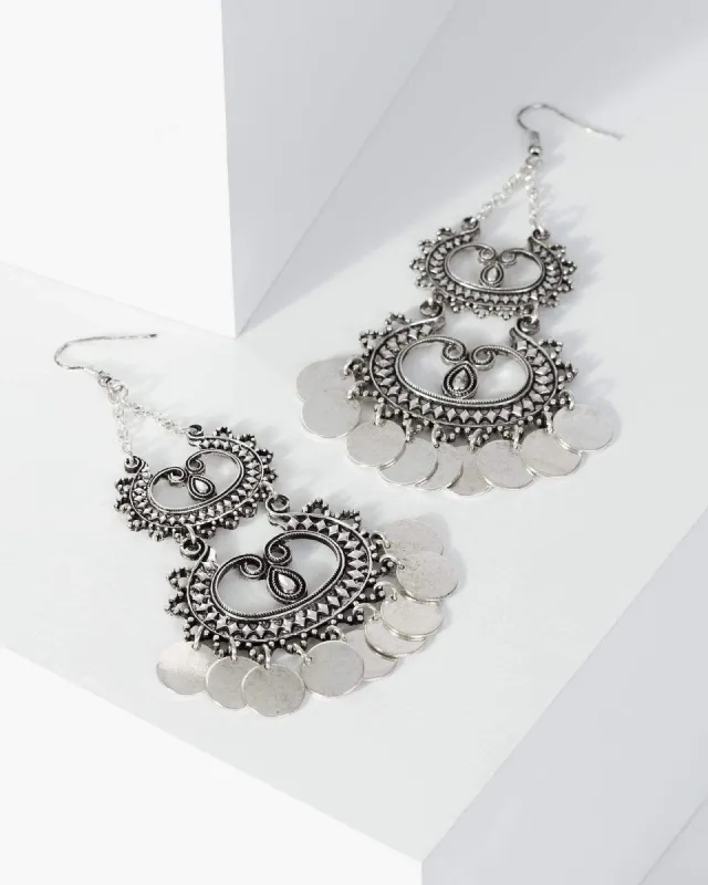 Silver Filgee Detail Disc Drop Earrings sold by Collete Hayman