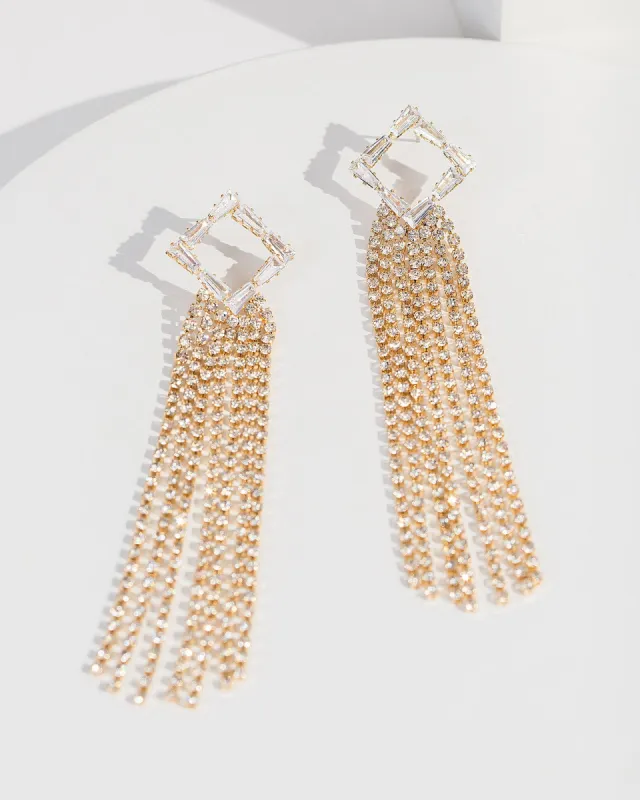 Gold Square Tassel Drop Earrings sold by Collete Hayman