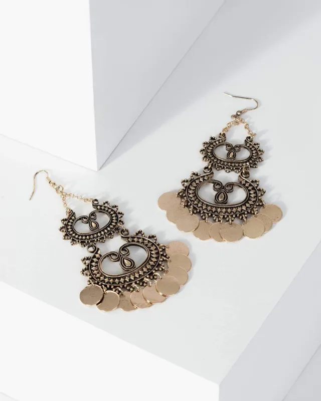 Gold Filgee Detail Disc Drop Earrings sold by Collete Hayman