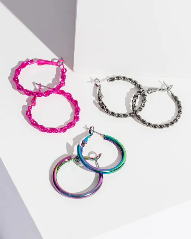Multi Colour Textured Hoop Earring Pack sold by Collete Hayman